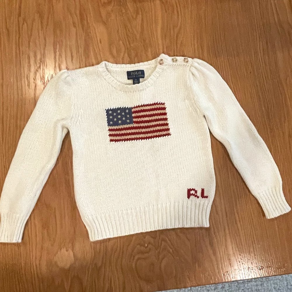 Pristine! Ralph Lauren Flag Sweater in Cream.  Little Girls Size 5T.